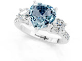 White gold Three-Stone Heart Cut Aquamarine Pavé Band with Four-Prong Setting_1