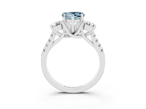 White gold Three-Stone Heart Cut Aquamarine Pavé Band with Four-Prong Setting_3