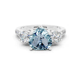 White gold Three-Stone Heart Cut Aquamarine Pavé Band with Four-Prong Setting