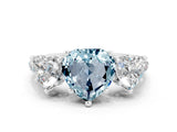 White gold Three-Stone Heart Cut Aquamarine Ring with Pavé Band and Prong Setting_12