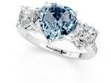 White gold Three-Stone Heart Cut Aquamarine Ring with Pavé Band and Prong Setting_13
