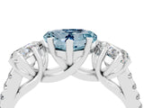 White gold Three-Stone Heart Cut Aquamarine Ring with Pavé Band and Prong Setting_16