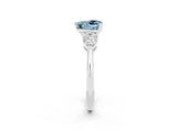 White gold Three-Stone Heart Cut Aquamarine Ring with Pear Side Stones and Four-Prong Setting_2