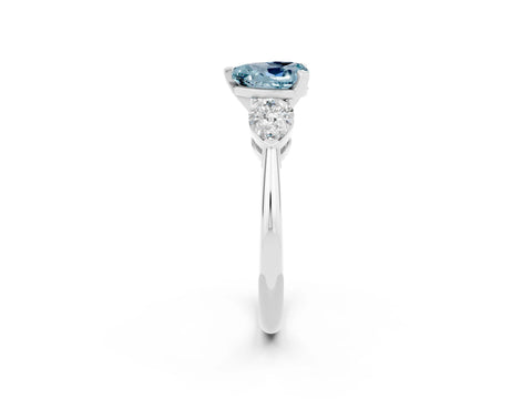 White gold Three-Stone Heart Cut Aquamarine Ring with Pear Side Stones and Four-Prong Setting_2