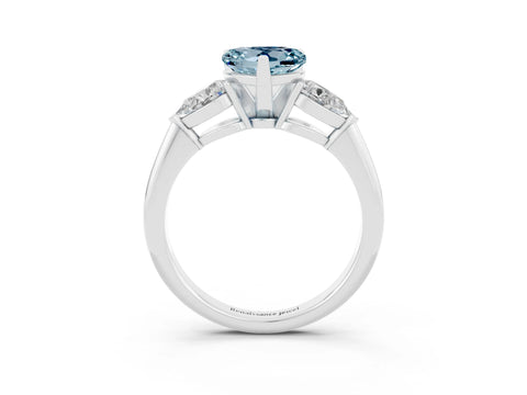 White gold Three-Stone Heart Cut Aquamarine Ring with Pear Side Stones and Four-Prong Setting_3