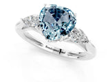 White gold Three-Stone Heart Cut Aquamarine Ring with Pear  Side Stones in Four-Prong Setting_13