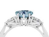 White gold Three-Stone Heart Cut Aquamarine Ring with Pear  Side Stones in Four-Prong Setting_16