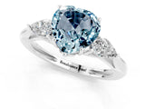 White gold Three-Stone Heart Cut Aquamarine Ring with Pear  Side Stones in Four-Prong Setting_49