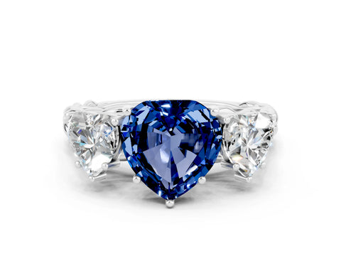 White gold Three-Stone Heart Cut Blue Sapphire Braided Band Ring with Four-Prong Setting_48