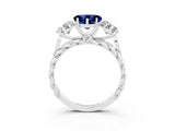 White gold Three-Stone Heart Cut Blue Sapphire Braided Band Ring with Four-Prong Setting_51