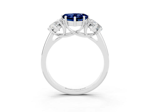 White gold Three-Stone Heart Cut Blue Sapphire Engagement Ring with Prong Setting_3