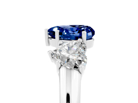 White gold Three-Stone Heart Cut Blue Sapphire Engagement Ring with Prong Setting_5