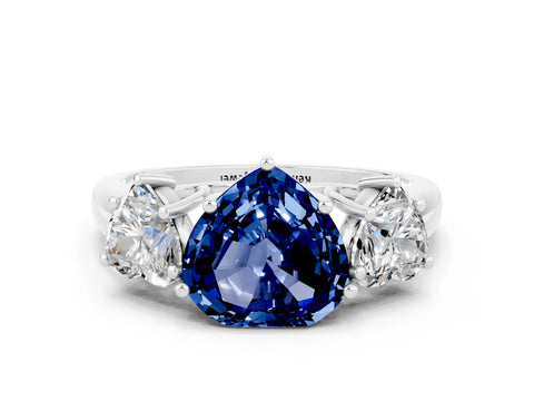 White gold Three-Stone Heart Cut Blue Sapphire Engagement Ring with Prong Setting