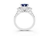 White gold Three-Stone Heart Cut Blue Sapphire Pavé Band with Four-Prong Setting_3
