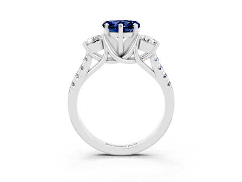 White gold Three-Stone Heart Cut Blue Sapphire Pavé Band with Four-Prong Setting_3