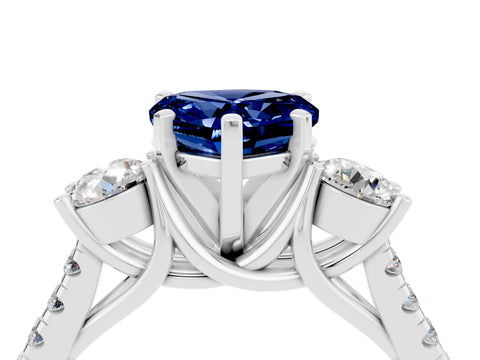 White gold Three-Stone Heart Cut Blue Sapphire Pavé Band with Four-Prong Setting_4