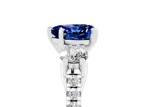 White gold Three-Stone Heart Cut Blue Sapphire Pavé Band with Four-Prong Setting_5