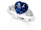White gold Three-Stone Heart Cut Blue Sapphire Ring with Pear Side Stones and Four-Prong Setting_1