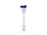 White gold Three-Stone Heart Cut Blue Sapphire Ring with Pear Side Stones and Four-Prong Setting_2