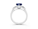 White gold Three-Stone Heart Cut Blue Sapphire Ring with Pear Side Stones and Four-Prong Setting_3