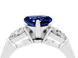 White gold Three-Stone Heart Cut Blue Sapphire Ring with Pear Side Stones and Four-Prong Setting_4