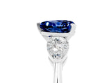 White gold Three-Stone Heart Cut Blue Sapphire Ring with Pear Side Stones and Four-Prong Setting_5