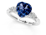 White gold Three-Stone Heart Cut Blue Sapphire Ring with Pear  Side Stones in Four-Prong Setting_13