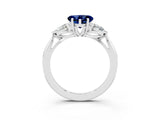 White gold Three-Stone Heart Cut Blue Sapphire Ring with Pear  Side Stones in Four-Prong Setting_15