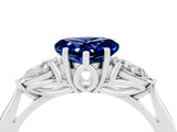 White gold Three-Stone Heart Cut Blue Sapphire Ring with Pear  Side Stones in Four-Prong Setting_16