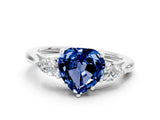 White gold Three-Stone Heart Cut Blue Sapphire Ring with Pear  Side Stones in Four-Prong Setting_48