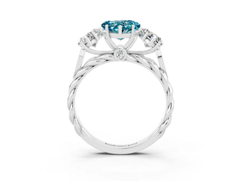 White gold Three-Stone Heart Cut Blue Topaz Braided Band Ring with Four-Prong Setting_47