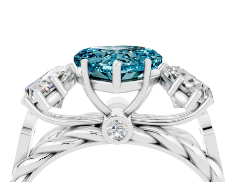 White gold Three-Stone Heart Cut Blue Topaz Braided Band Ring with Four-Prong Setting_48