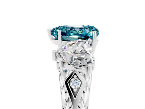 White gold Three-Stone Heart Cut Blue Topaz Braided Band Ring with Four-Prong Setting_49