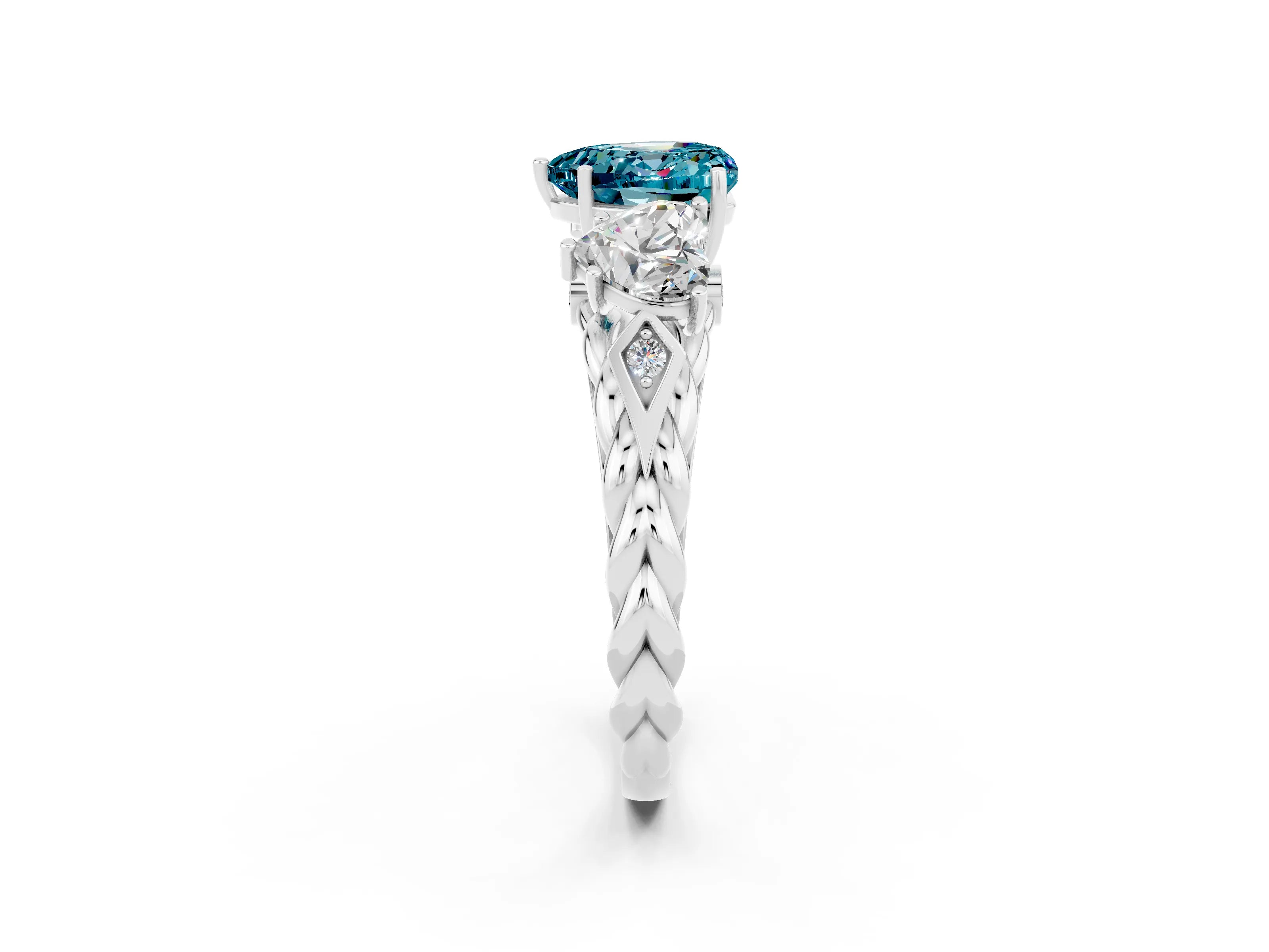White gold Three-Stone Heart Cut Blue Topaz Braided Band Ring with Four-Prong Setting_50