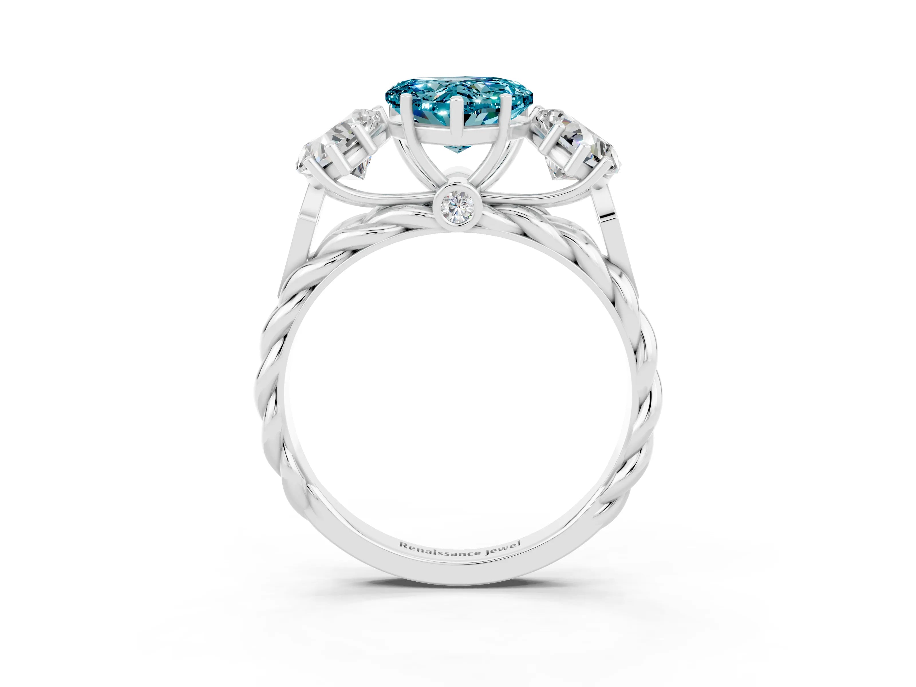 White gold Three-Stone Heart Cut Blue Topaz Braided Band Ring with Four-Prong Setting_51