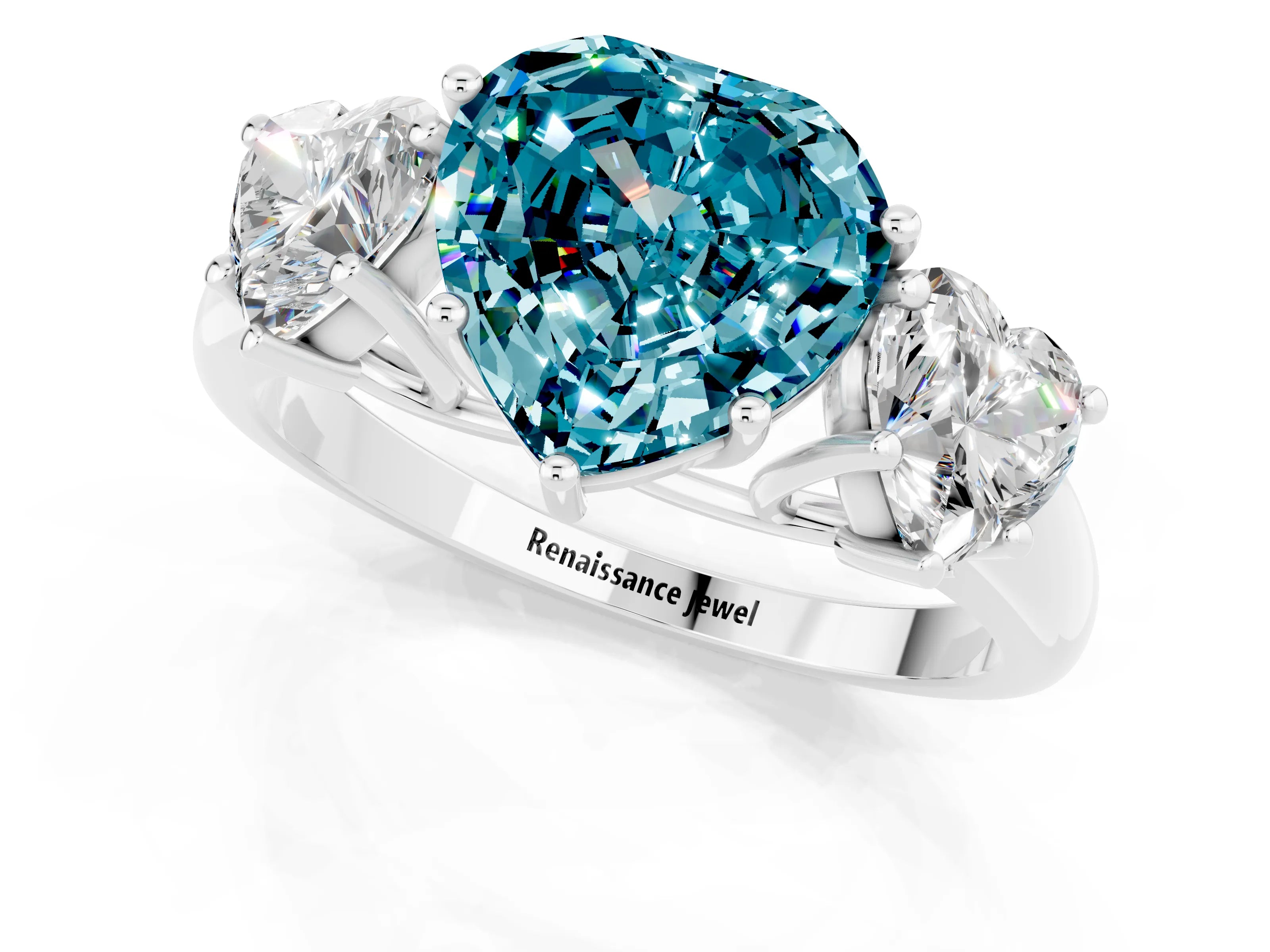 White gold Three-Stone Heart Cut Blue Topaz Engagement Ring with Prong Setting_1