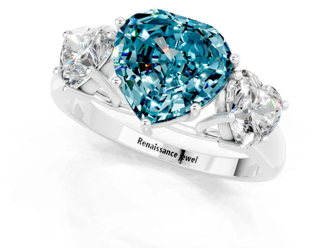 White gold Three-Stone Heart Cut Blue Topaz Engagement Ring with Prong Setting_1