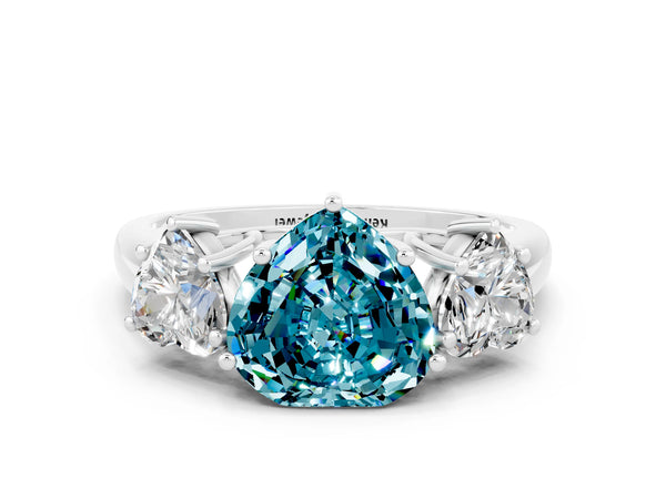 White gold Three-Stone Heart Cut Blue Topaz Engagement Ring with Prong Setting