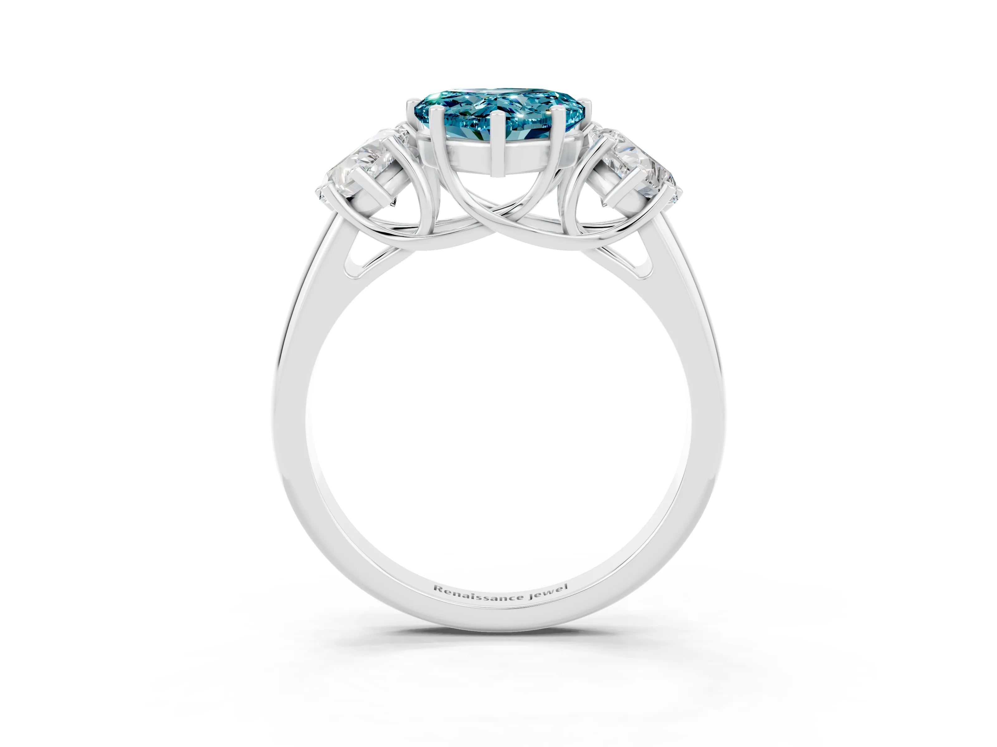 White gold Three-Stone Heart Cut Blue Topaz Engagement Ring with Prong Setting_3