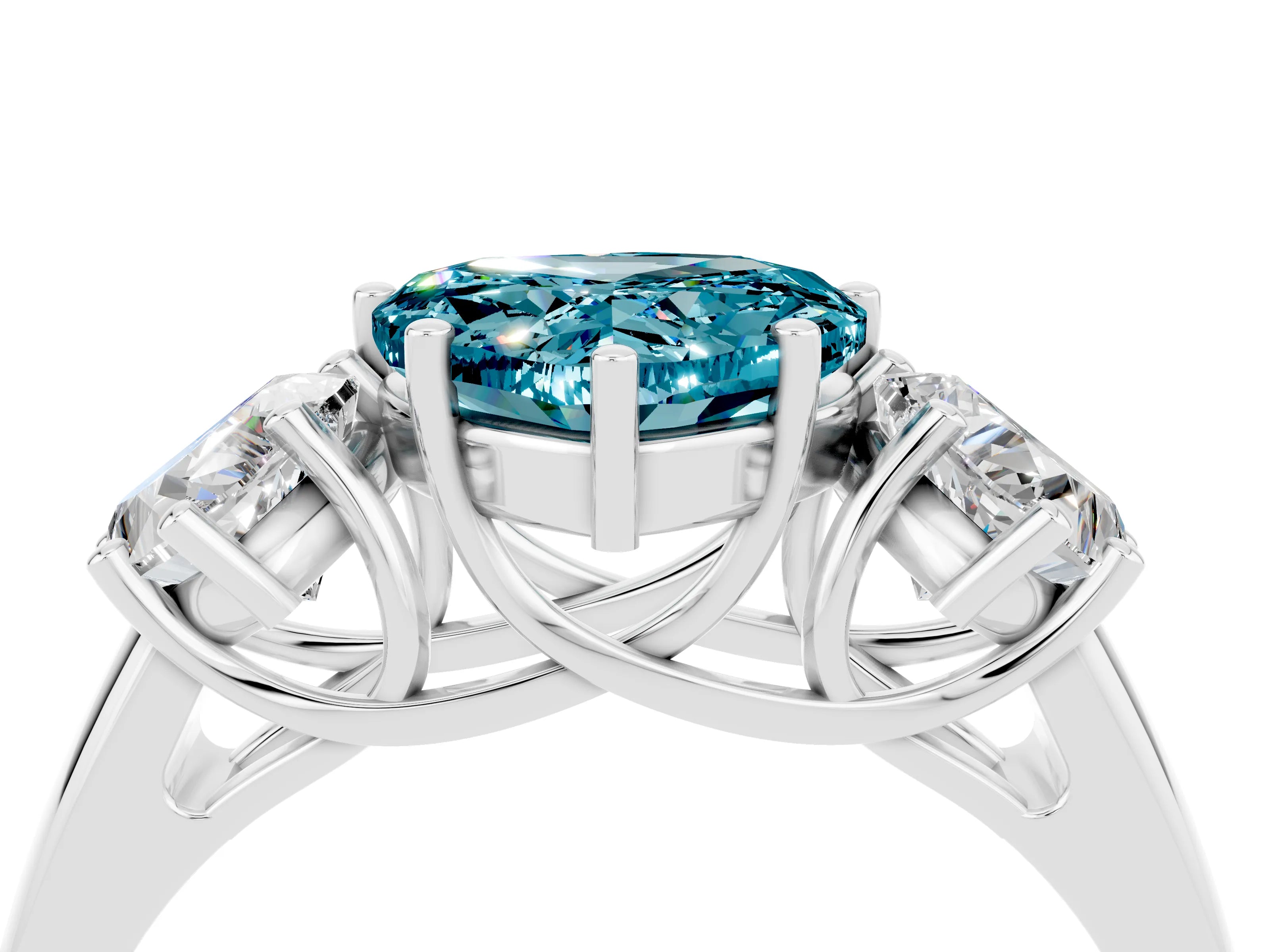 White gold Three-Stone Heart Cut Blue Topaz Engagement Ring with Prong Setting_4