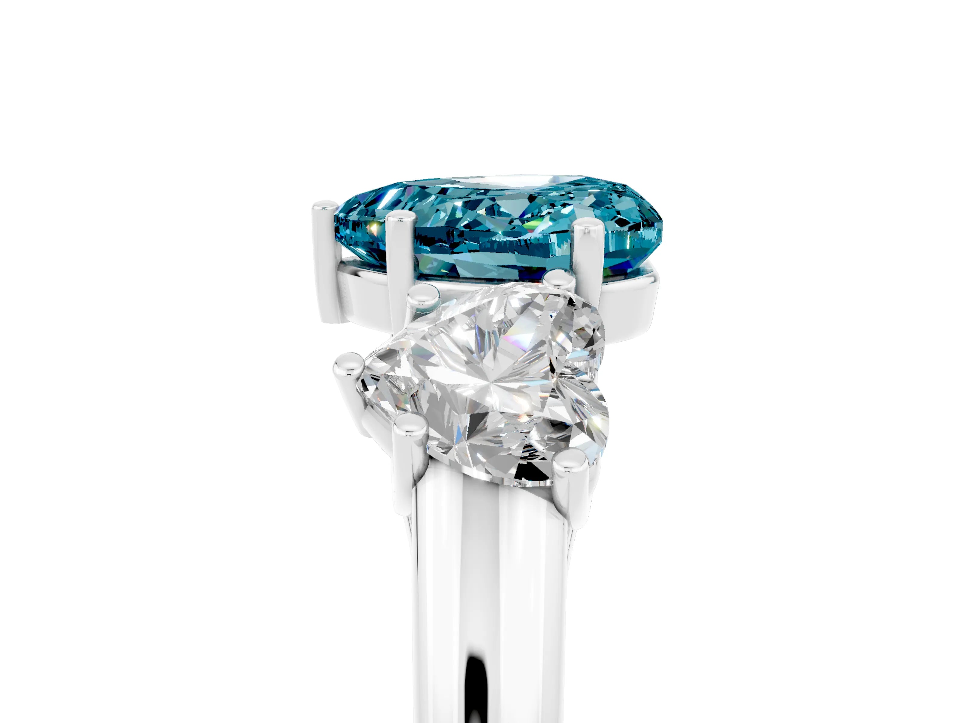 White gold Three-Stone Heart Cut Blue Topaz Engagement Ring with Prong Setting_5
