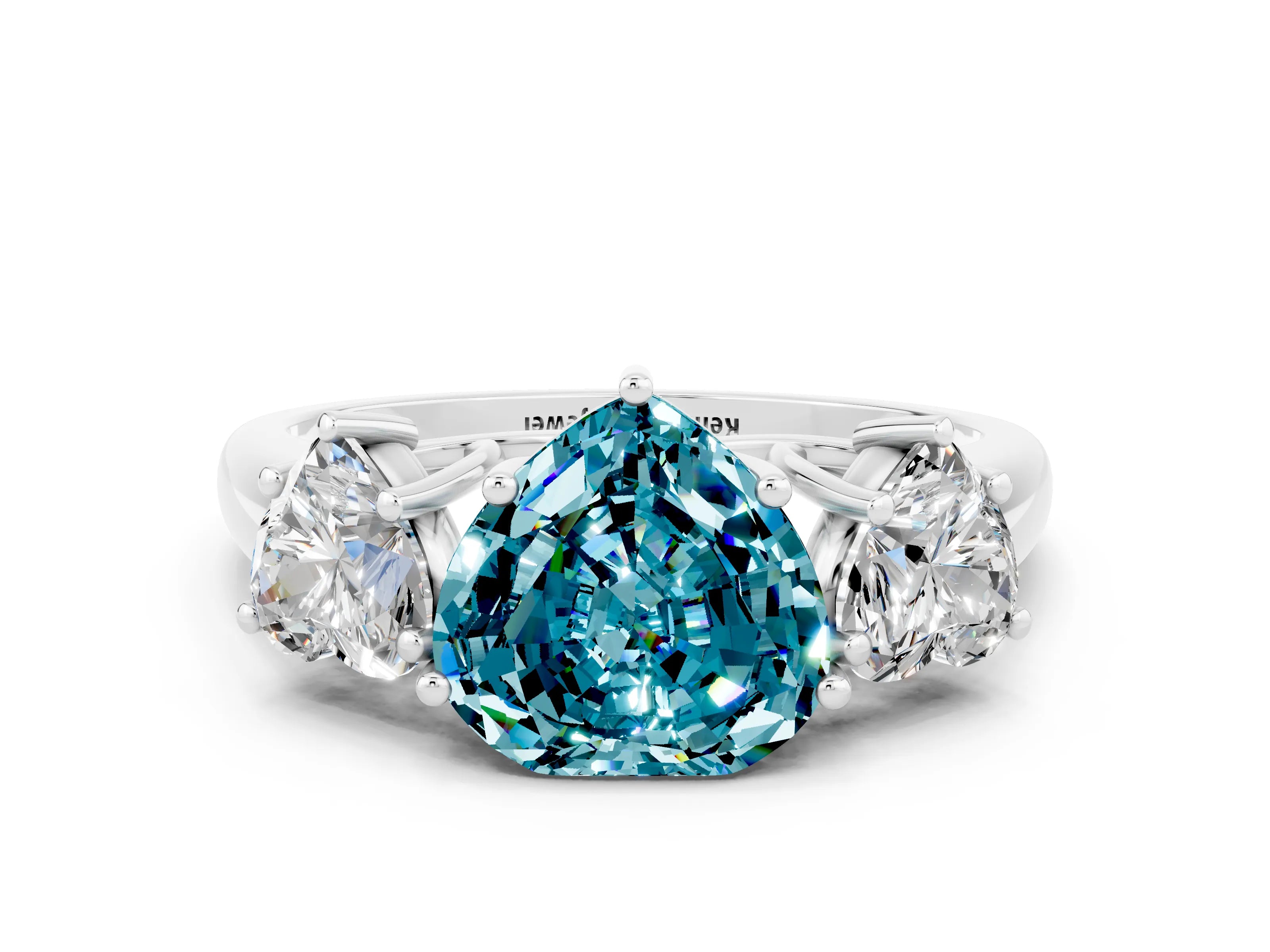 White gold Three-Stone Heart Cut Blue Topaz Engagement Ring with Prong Setting