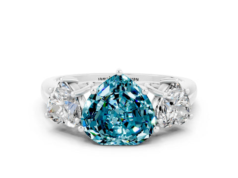White gold Three-Stone Heart Cut Blue Topaz Engagement Ring with Prong Setting