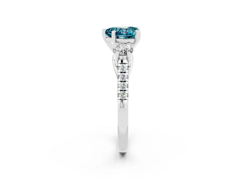 White gold Three-Stone Heart Cut Blue Topaz Pavé Band with Four-Prong Setting_2