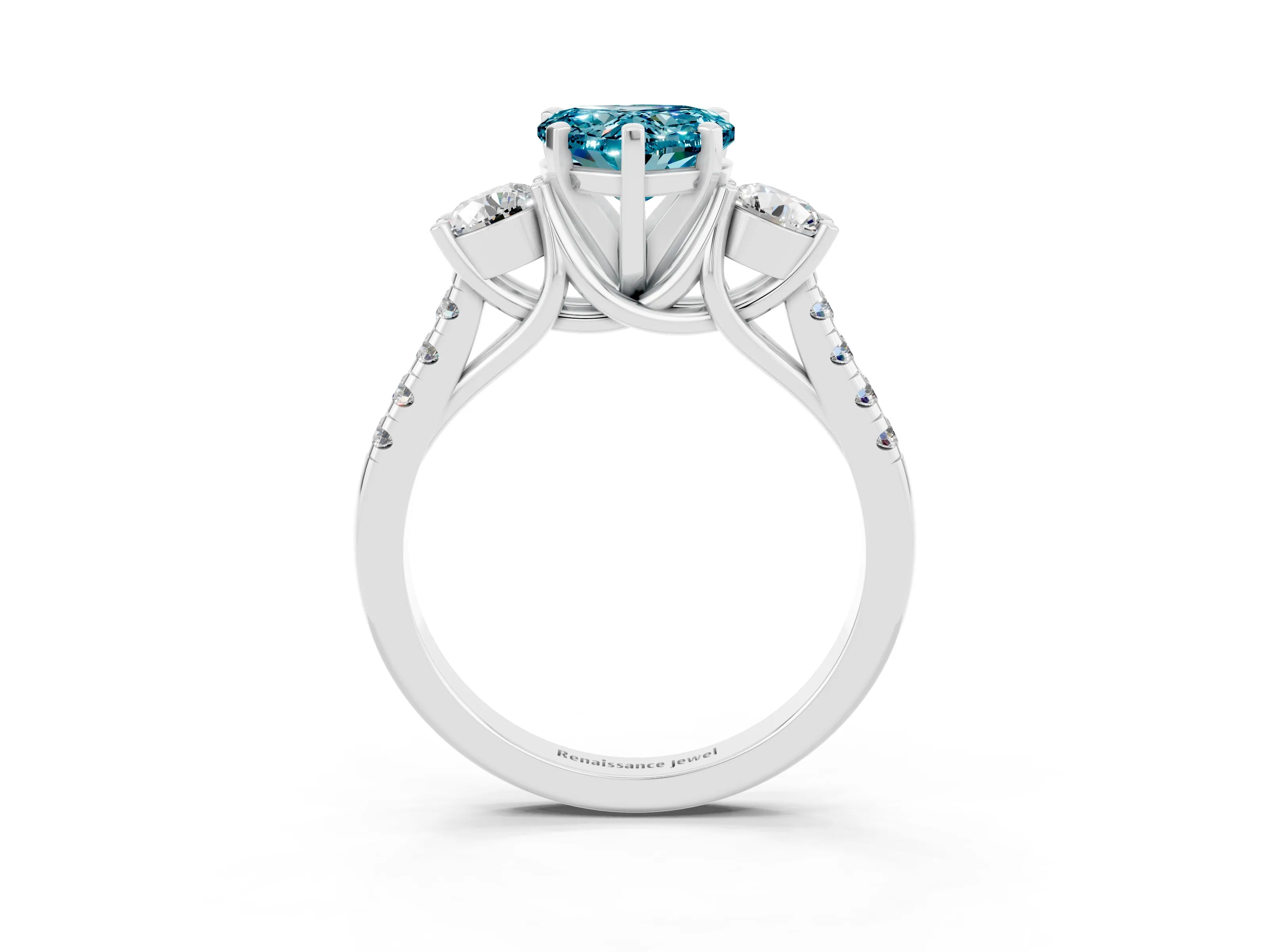 White gold Three-Stone Heart Cut Blue Topaz Pavé Band with Four-Prong Setting_3