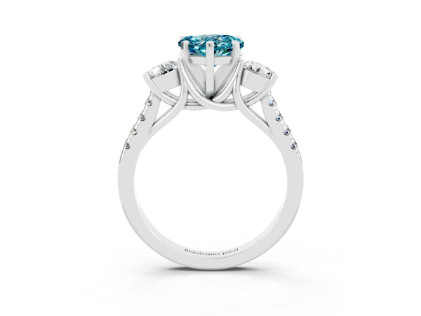 Platinum Three-Stone Heart Cut Blue Topaz Pavé Band with Four-Prong Setting