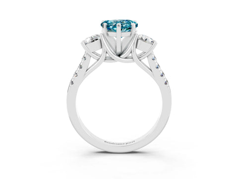 White gold Three-Stone Heart Cut Blue Topaz Pavé Band with Four-Prong Setting_3