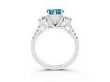 White gold Three-Stone Heart Cut Blue Topaz Pavé Band with Four-Prong Setting_3