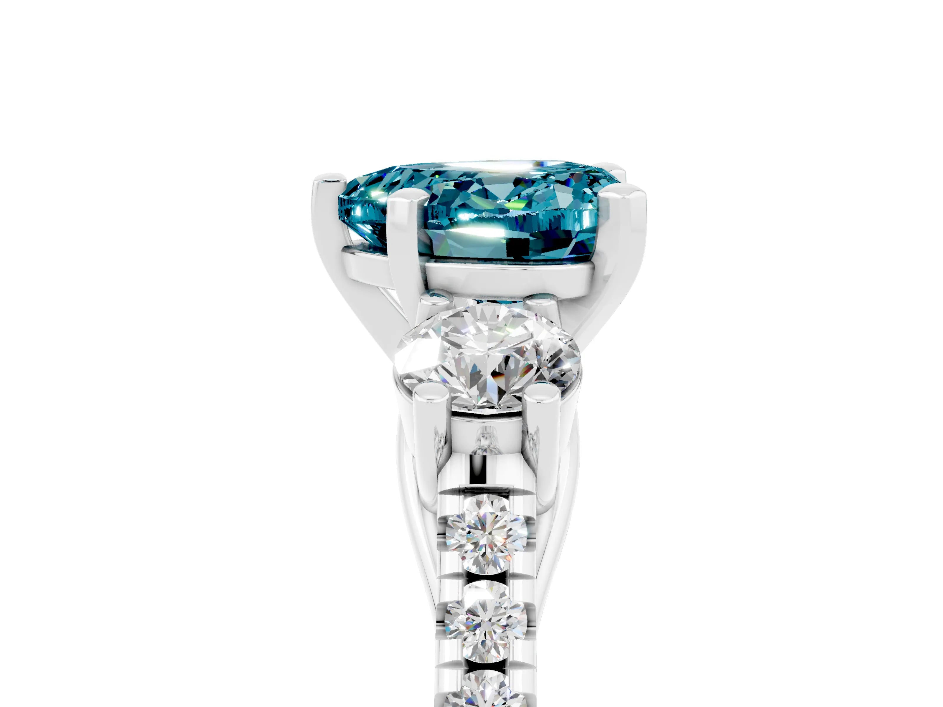 White gold Three-Stone Heart Cut Blue Topaz Pavé Band with Four-Prong Setting_5
