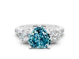 White gold Three-Stone Heart Cut Blue Topaz Pavé Band with Four-Prong Setting